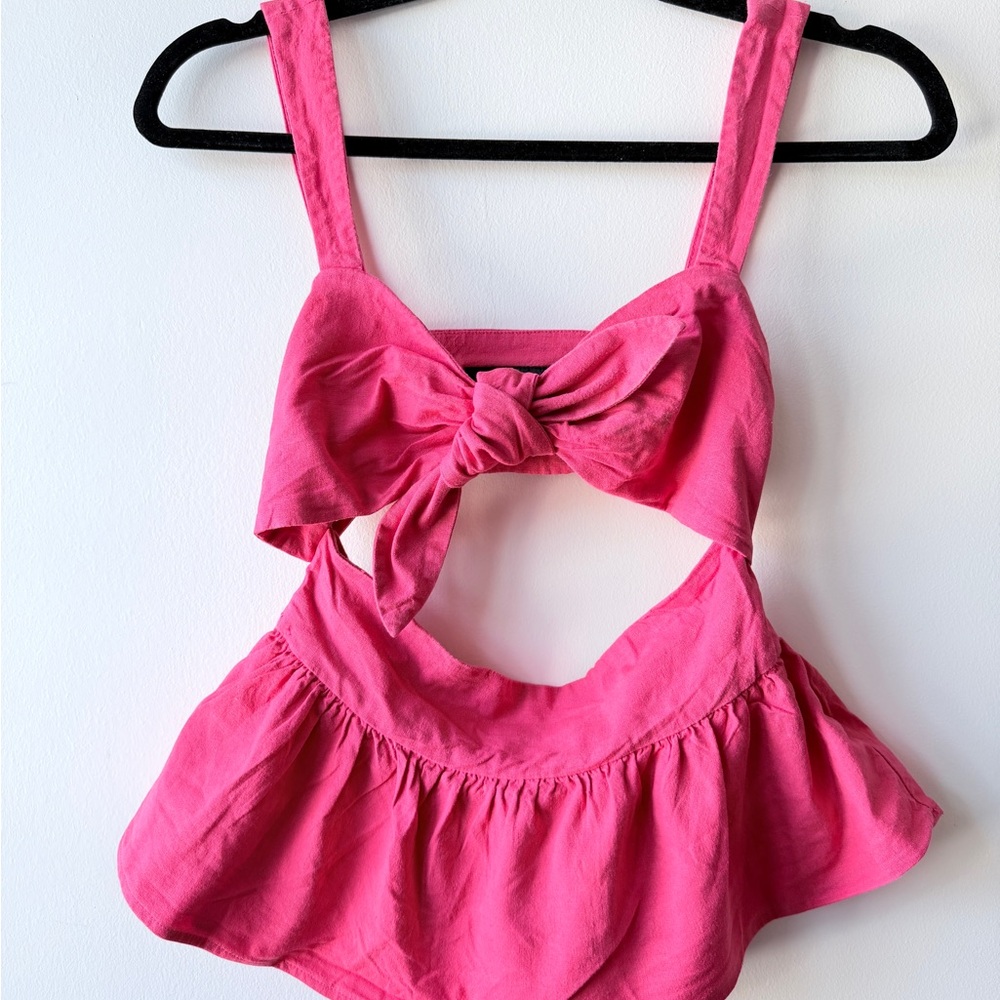 Zara Hot Pink Bow Cutout Crop Top